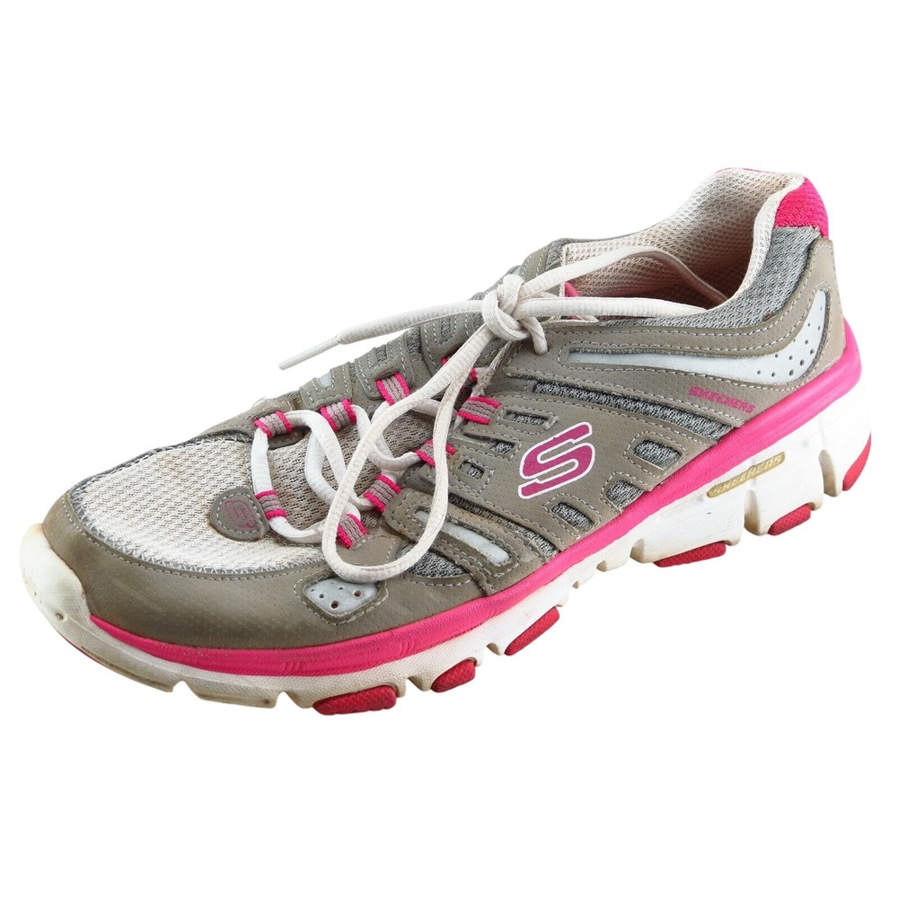 Skechers Women Running Shoe Size 8.5 Gray Synthetic Lightweight Athletic Comfort